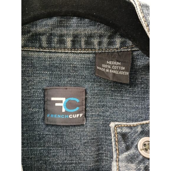 FC French Cuff Denim Jean Jacket w/ Pockets Buttoned Down M - Picture 7 of 9